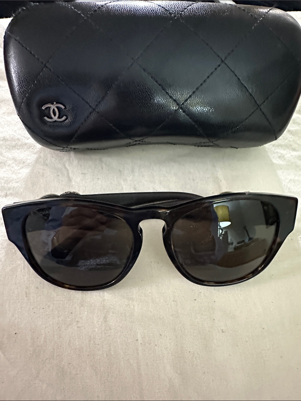 Chanel Black Cat-Eye Sunglasses With Quilted Logo Case